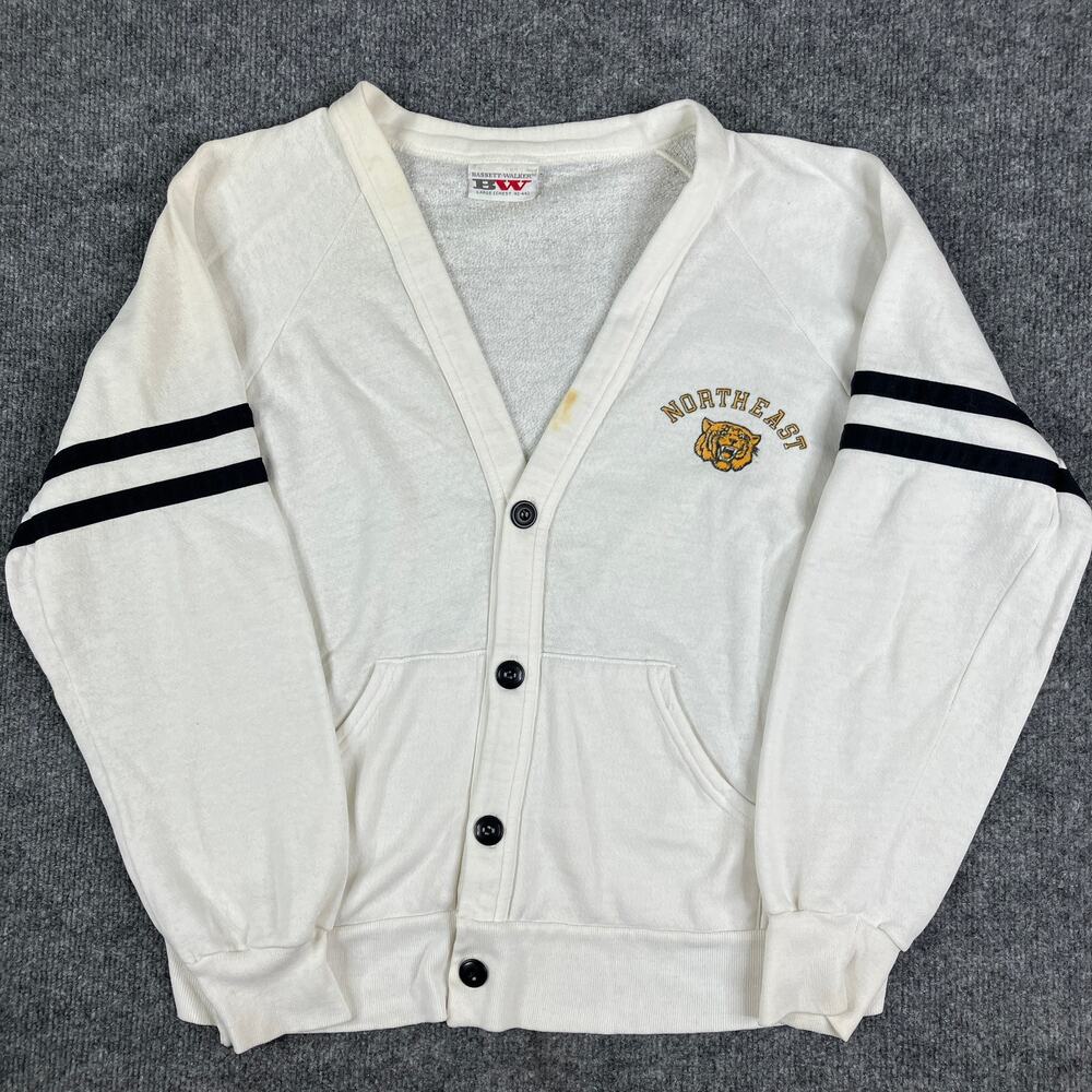 Bassett-Walker Cardigan Mens Size L White Northeast Tigers Vintage Stripe Sweat